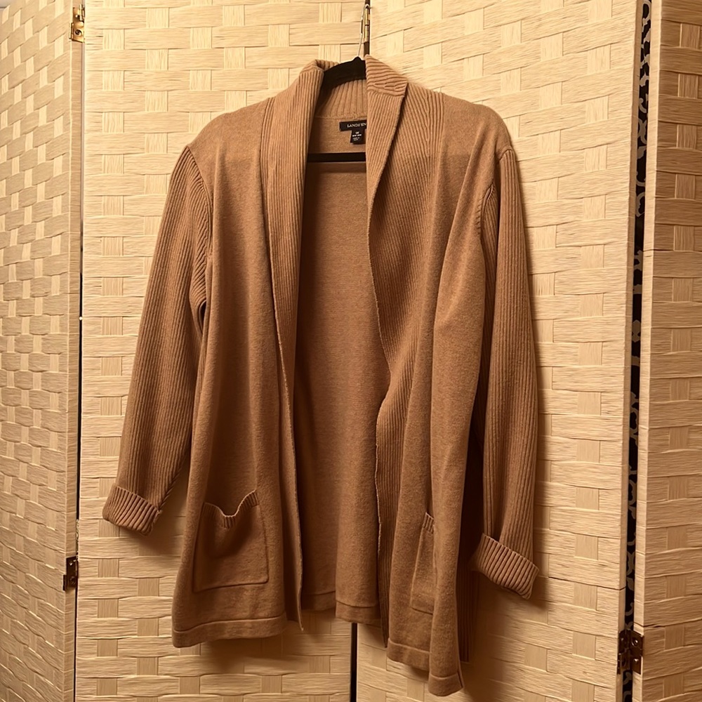 NEW: Lands End tan cotton cardigan size 1X (16/18)